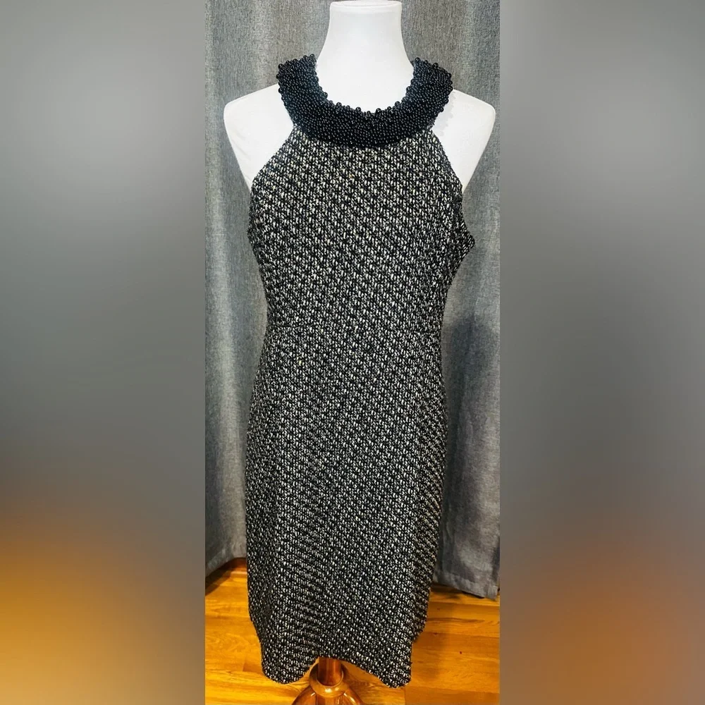INC International Concepts Black and Gold Tweed Dress with Beaded Collar
